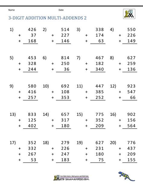 Addition 3 digit games grade 5 .